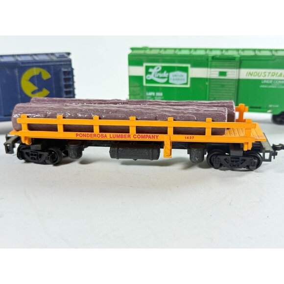 HO Scale Freight Train Cars Vintage Linde Boxcar & Ponderosa Lumber Flatcar - Picture 2 of 15